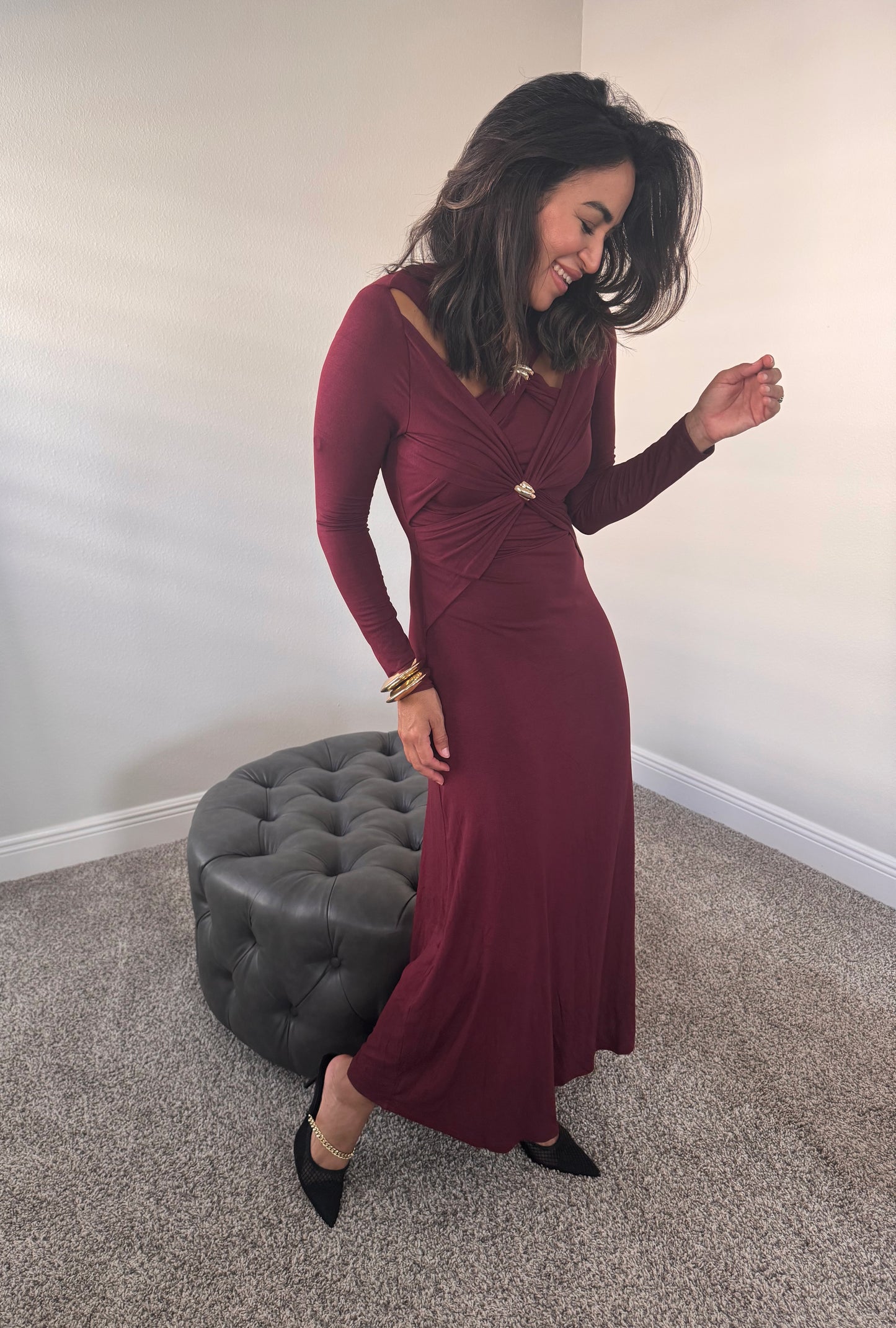 Golden Twist midi dress