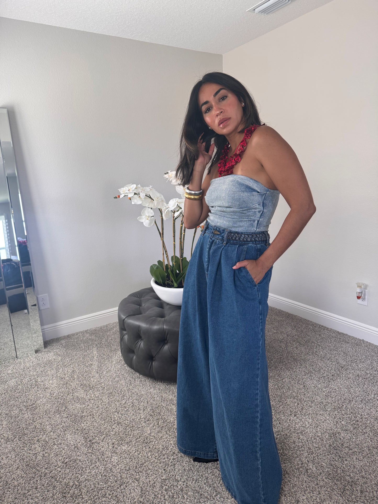 Caracoles denim bodysuit