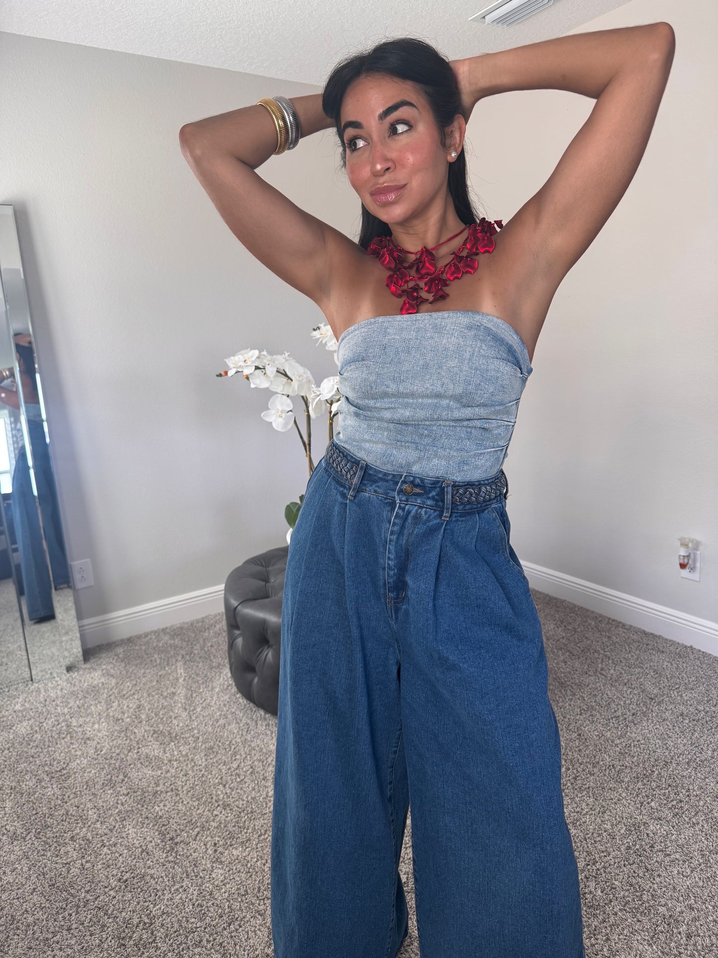 Caracoles denim bodysuit