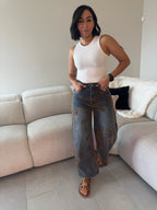 Velvet Bloom barrel jeans