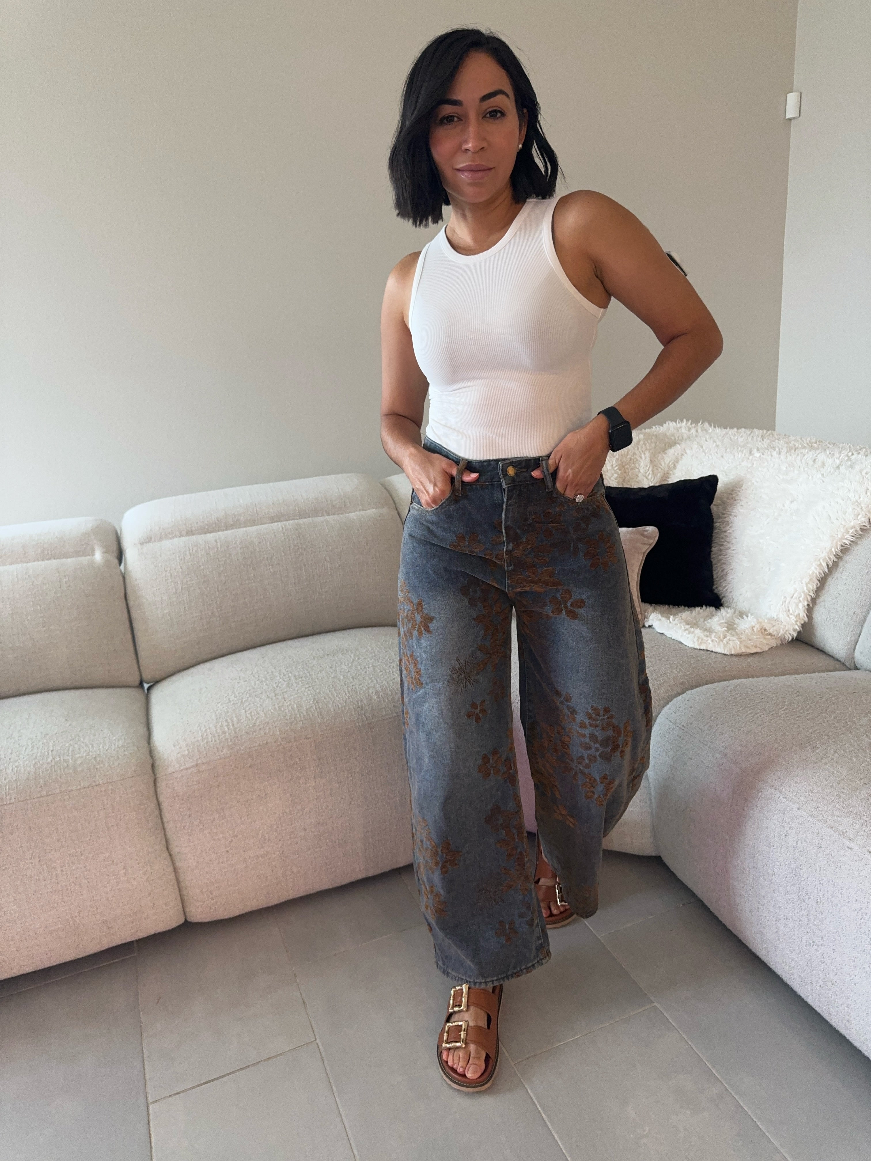 Velvet Bloom barrel jeans