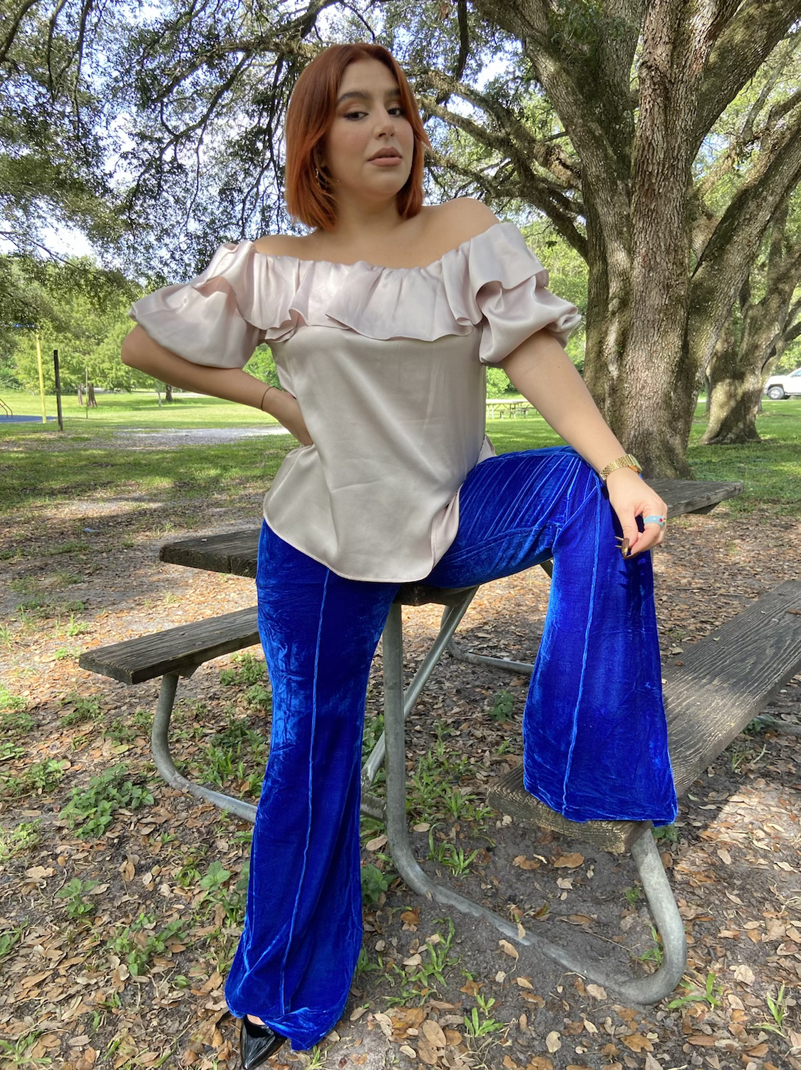 Helena High Rise Velvet Flare Pants