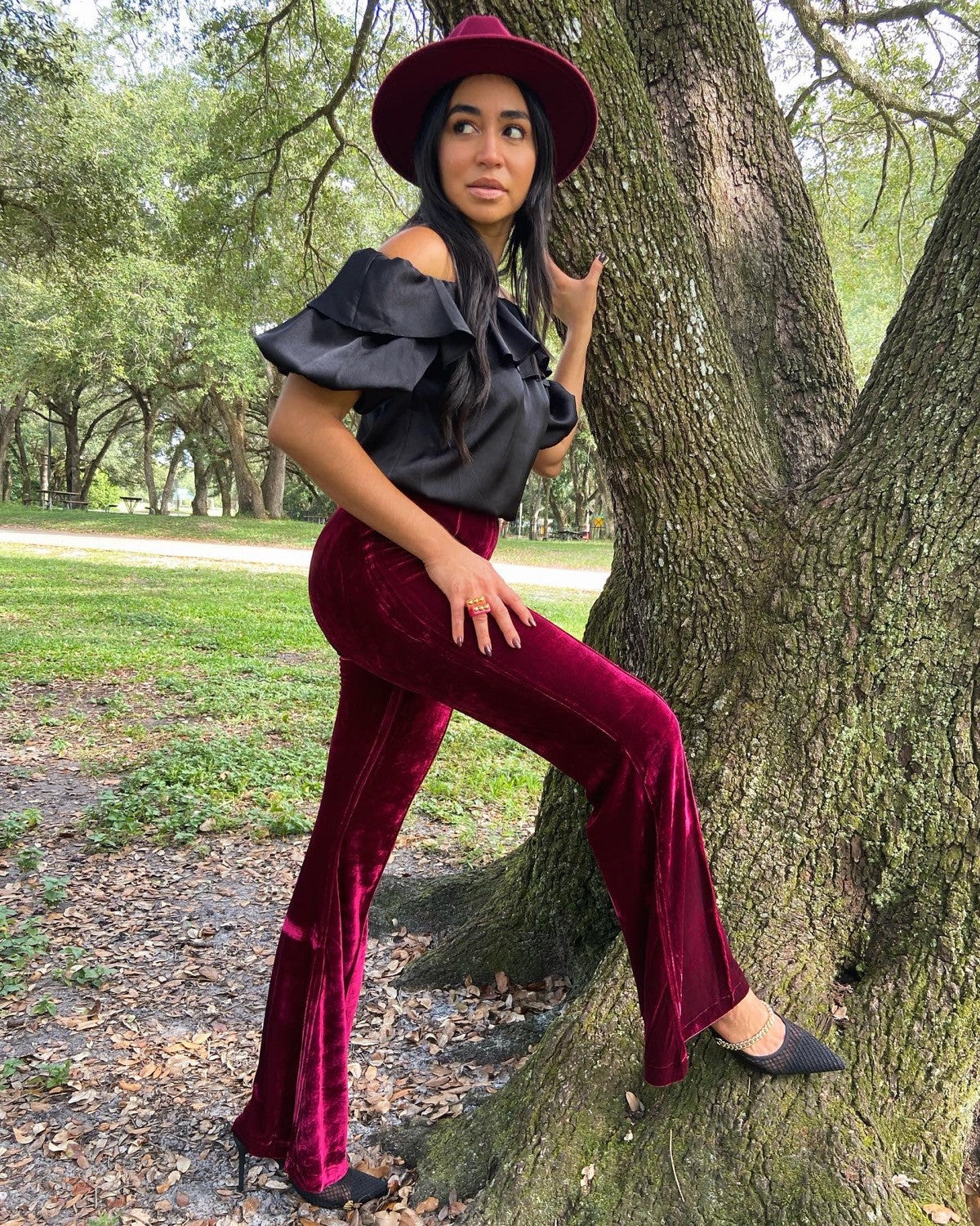 Helena High Rise Velvet Flare Pants