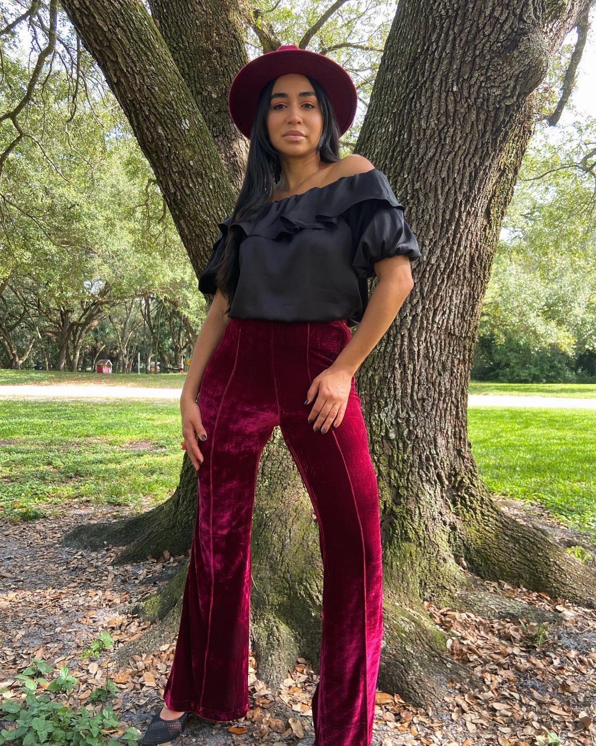 Helena High Rise Velvet Flare Pants